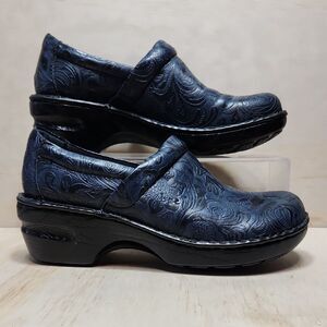 b.o.c. Born Navy Blue Black Mules Slip-on Floral Chunky Heel Women’s 8 EU 39